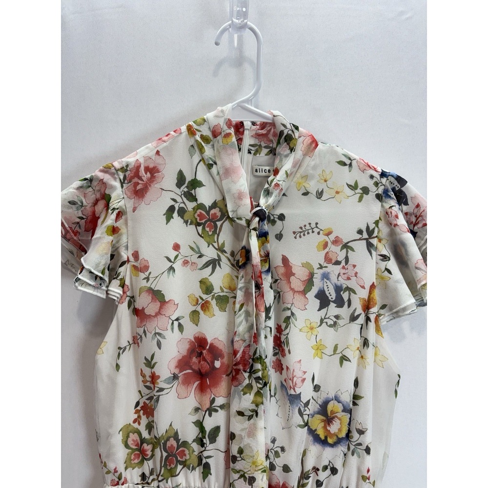 Alice + Olivia Floral Ruffle Dress Women's M White Multicolor Short Sleeve - Picture 3 of 12